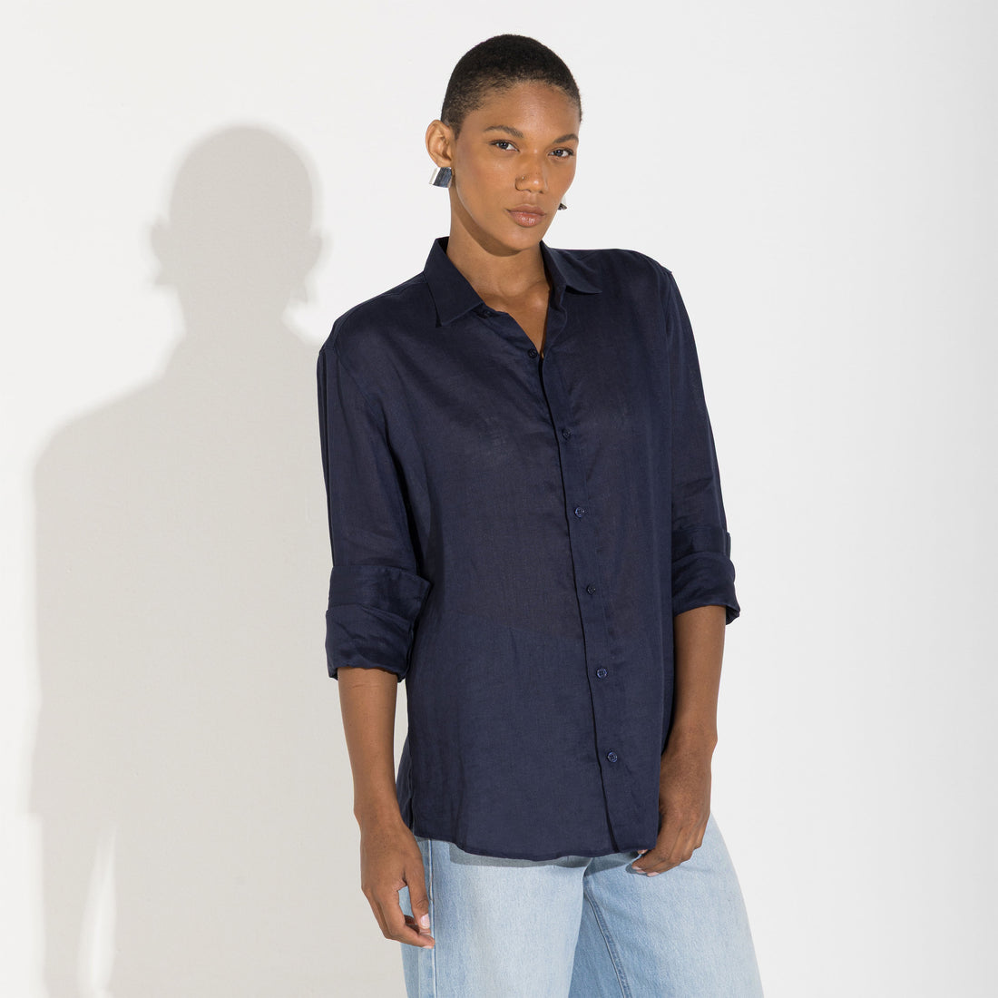 Camisa Linho Manga Longa - Azul Marinho