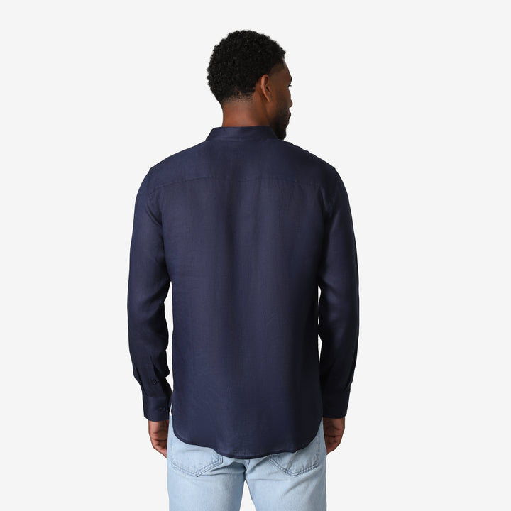 Camisa Linho Manga Longa - Azul Marinho