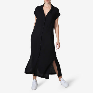 Chemise Midi Manga Curta - Preto