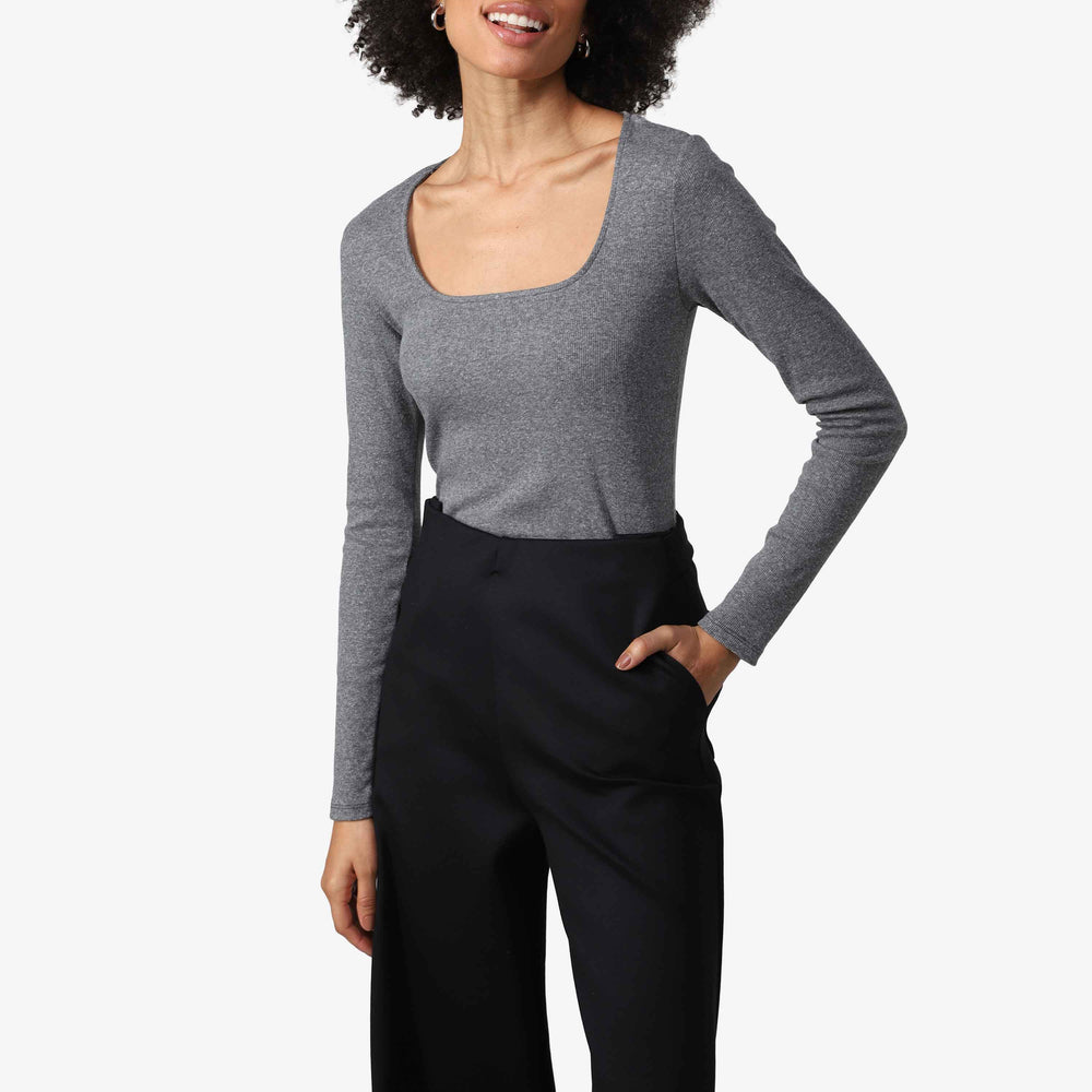 Blusa Canelada Algodão Decote Quadrado Feminina - Mescla Escuro