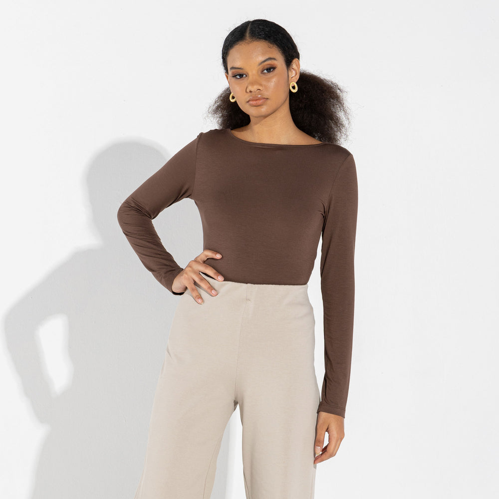 Undershirt Micromodal Manga Longa Feminina - Marrom