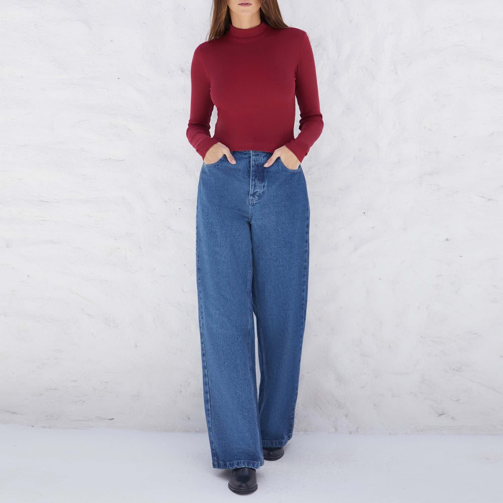 Blusa Canelada Viscose Gola Alta Feminina - Vermelho Escarlate