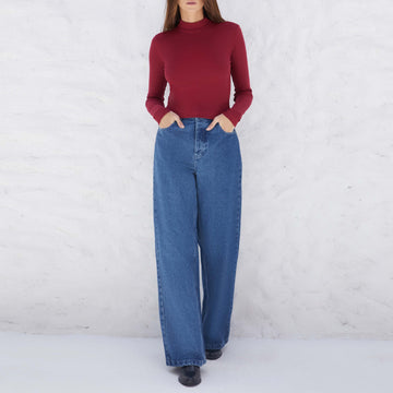 Blusa Canelada Viscose Gola Alta Feminina - Vermelho Escarlate