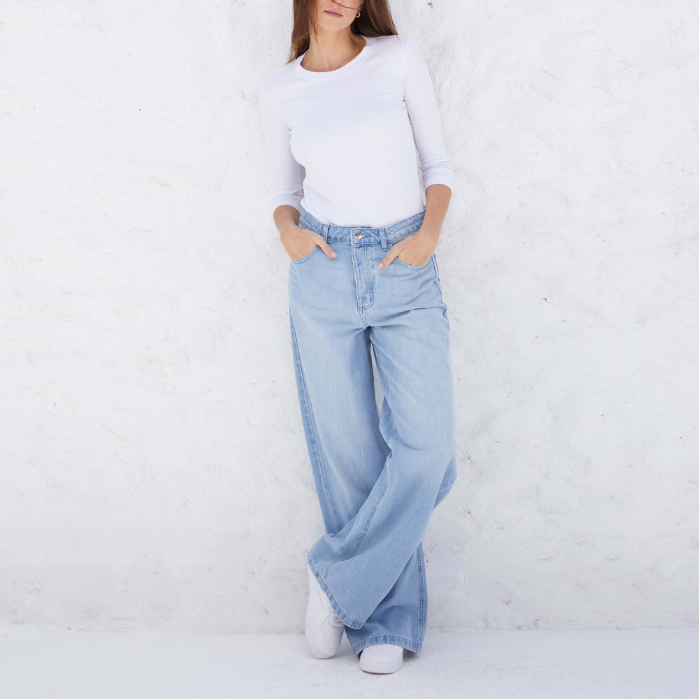 Blusa Canelada Viscose Manga 3/4 Feminina - Branco