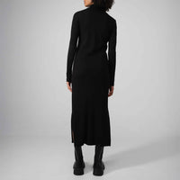 Vestido Midi Canelado Algodão Gola Rolê - Preto