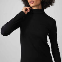 Vestido Midi Canelado Algodão Gola Rolê - Preto