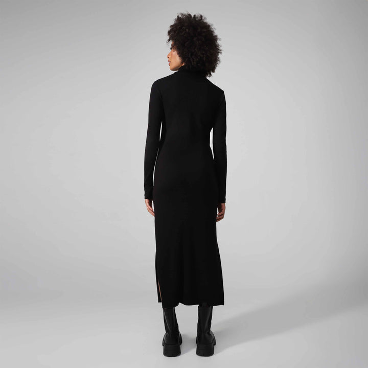 Vestido Midi Canelado Algodão Gola Rolê - Preto