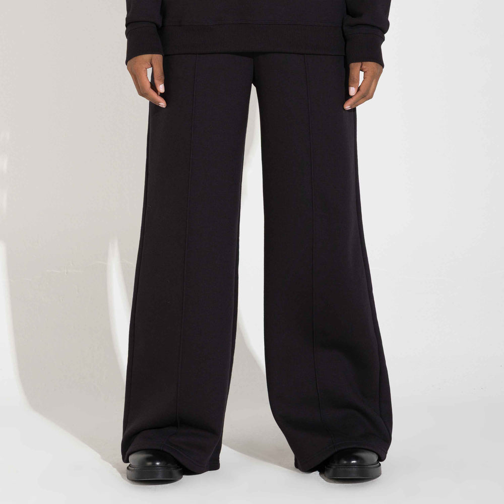 Calça Wide Leg Moletom Flanelado Feminina - Preto