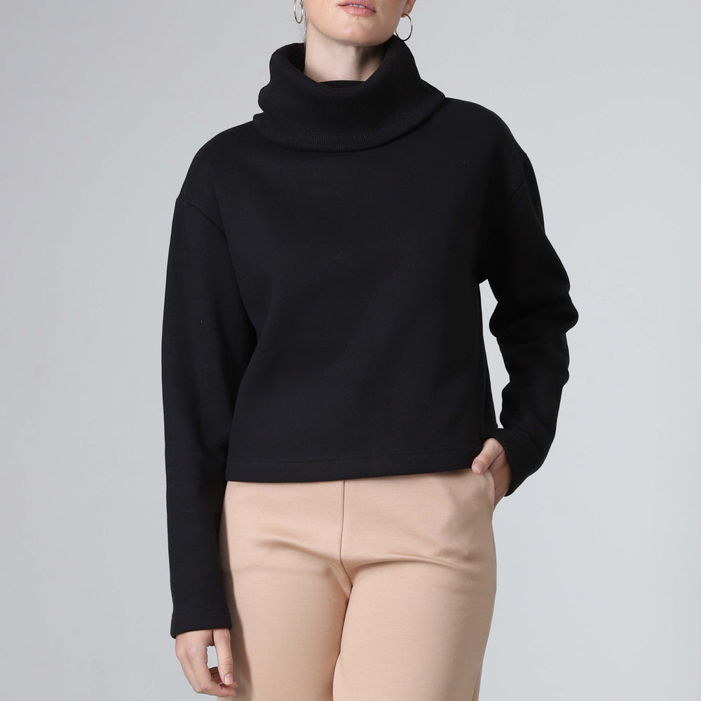Blusa Moletom Flanelado Gola Rolê Feminina - Preto