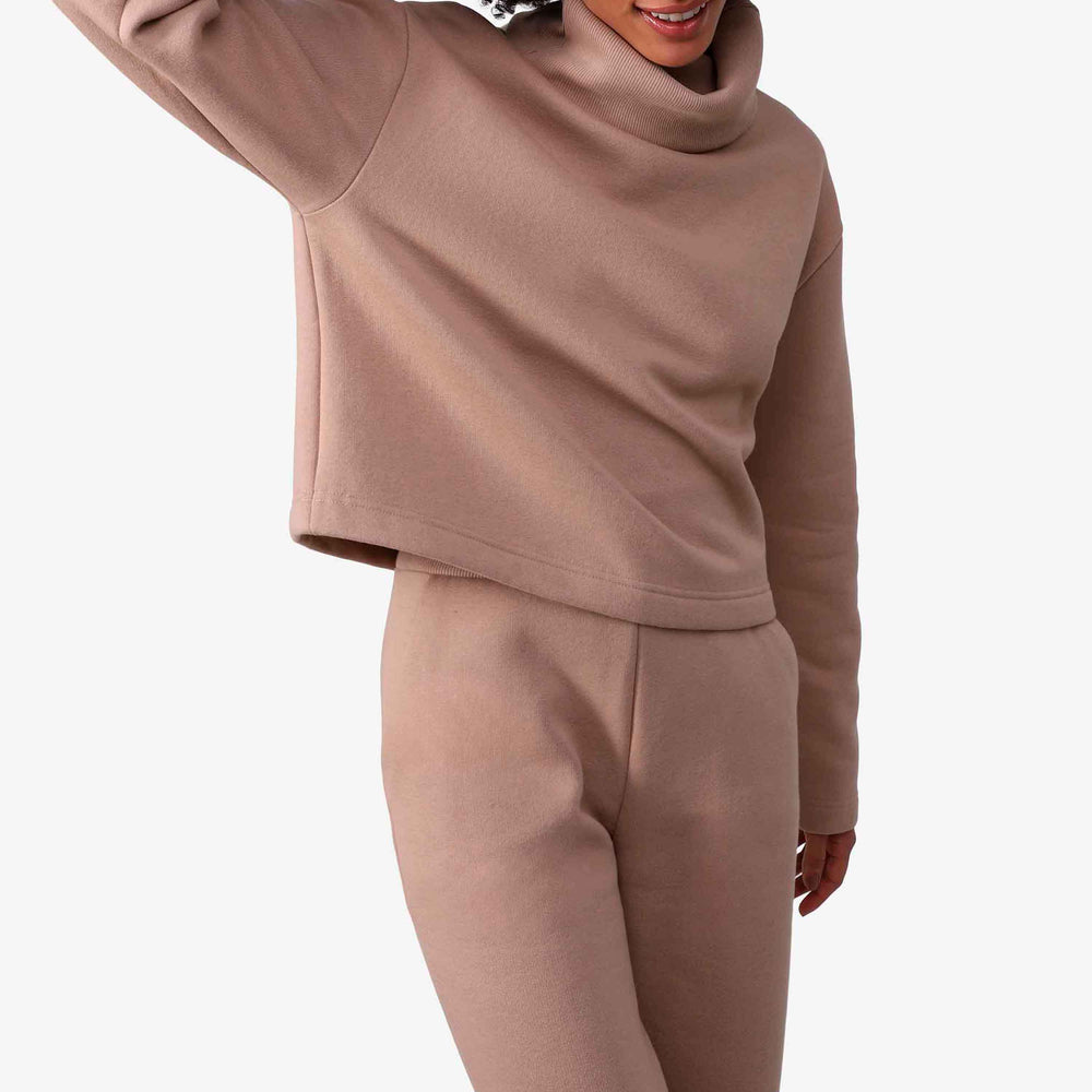 Blusa Moletom Flanelado Gola Rolê Feminina - Bege Camel