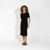 Vestido Midi Canelado Algodão Manga Curta - Preto
