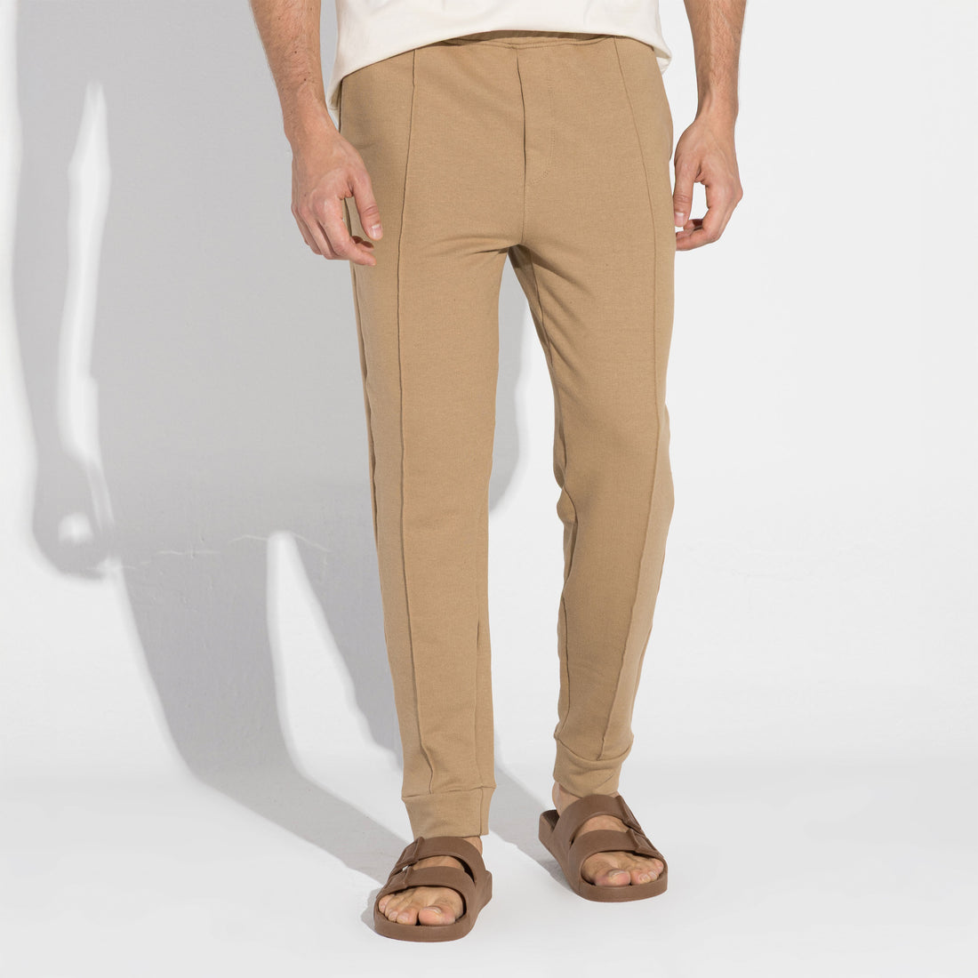 Calça Jogger Moletinho Strech Linho Unissex - Bege Pastel