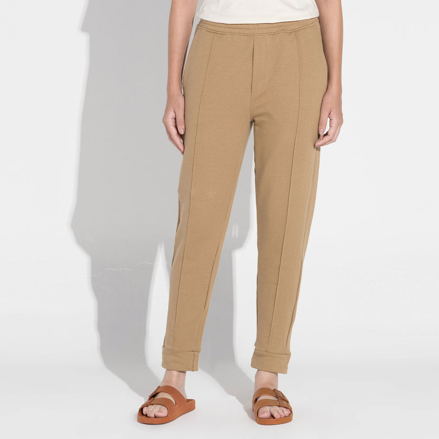 Calça Jogger Moletinho Strech Linho Unissex - Bege Pastel