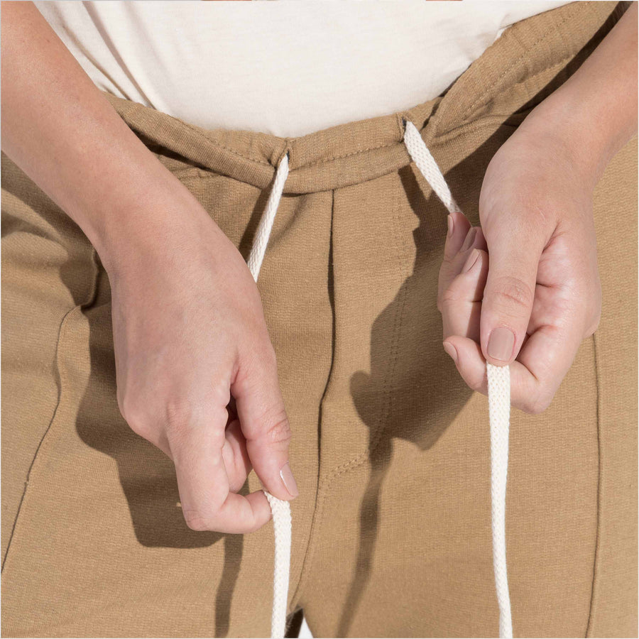 Calça Jogger Moletinho Strech Linho Unissex - Bege Pastel