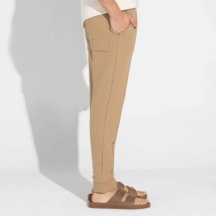 Calça Jogger Moletinho Strech Linho Unissex - Bege Pastel