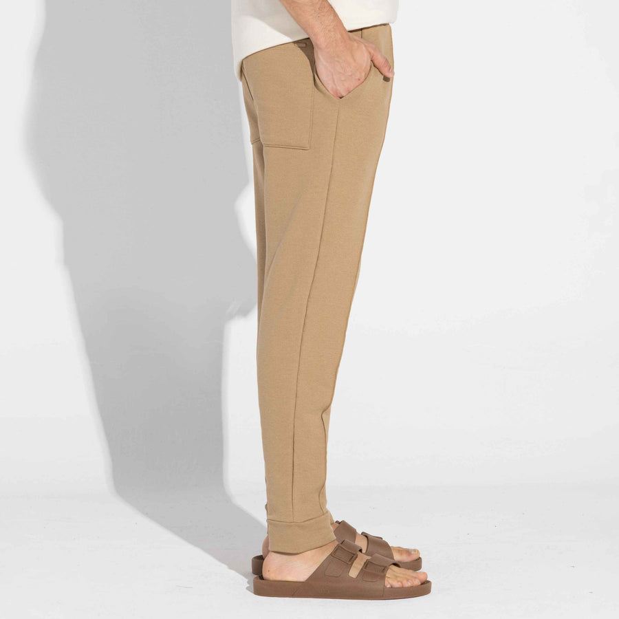 Calça Jogger Moletinho Strech Linho Unissex - Bege Pastel