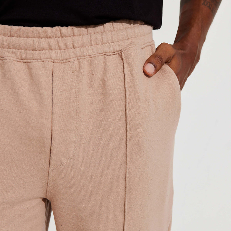 Calça Jogger Moletinho Strech Linho Unissex - Bege Amêndoa