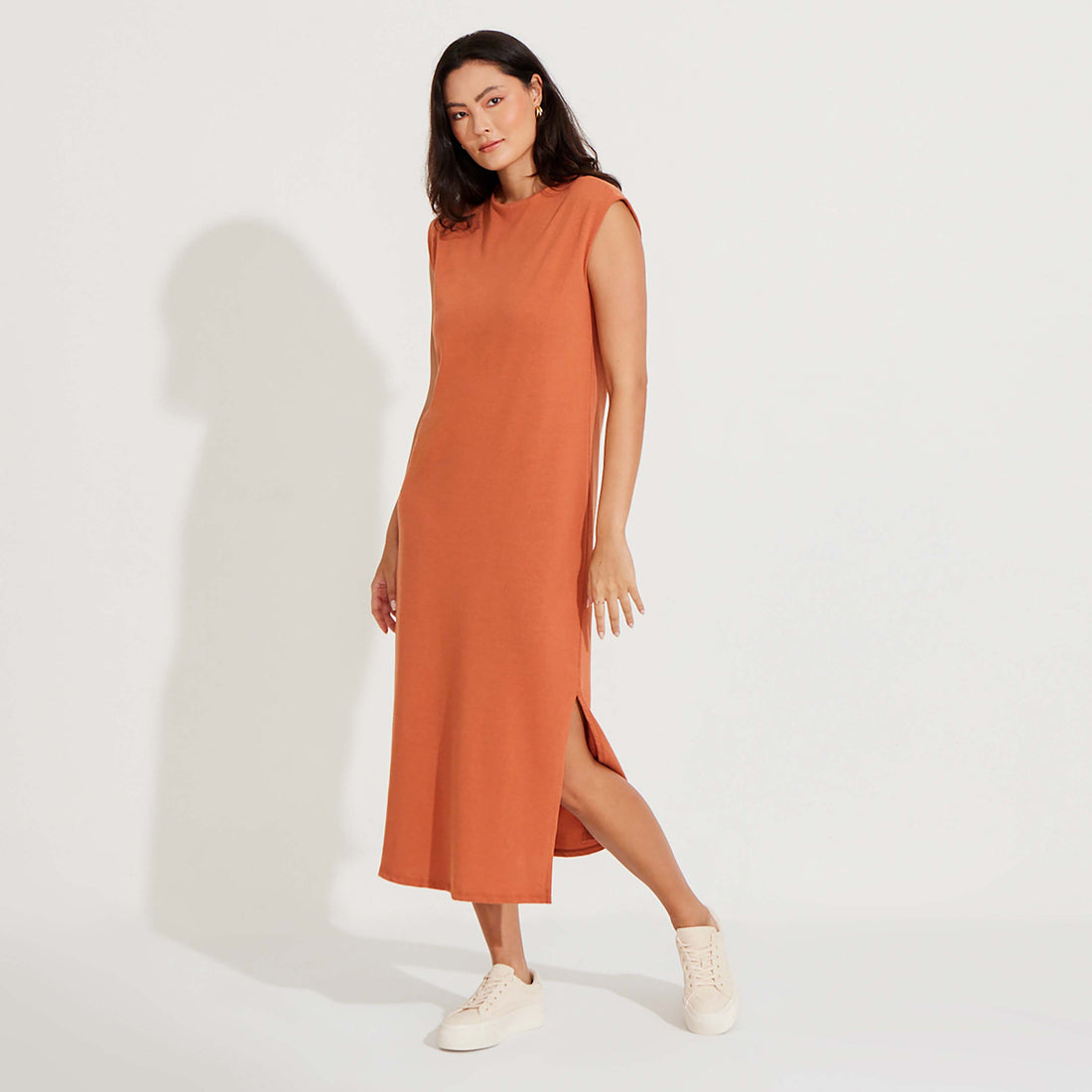 Vestido Midi Malha Tricot - Terracota