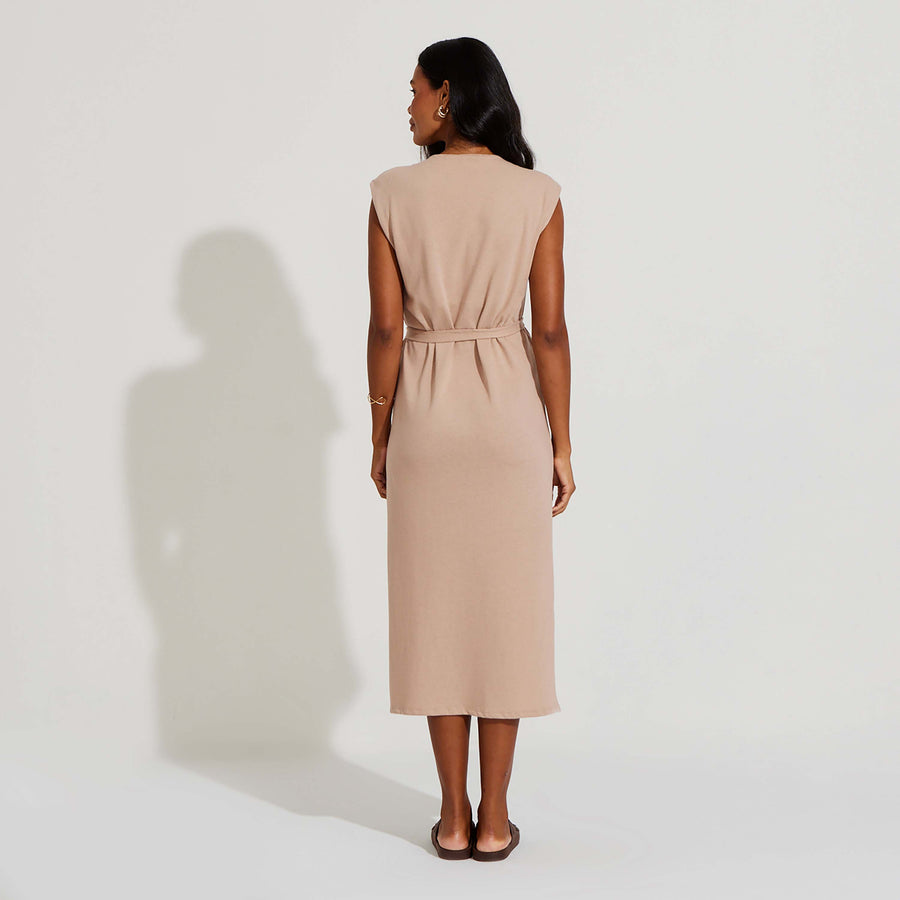 Vestido Midi Malha Tricot - Bege Camel