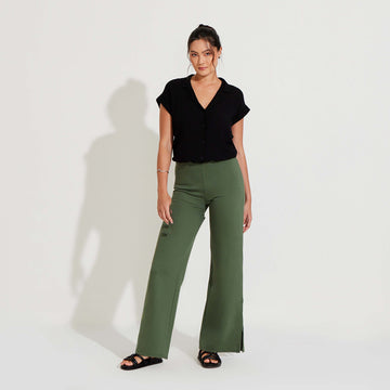 Calça Fenda Lateral Feminina - Verde Pinheiro