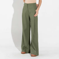 Calça Wide Linho Feminina - Verde Militar