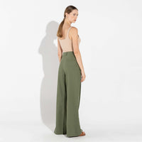 Calça Wide Linho Feminina - Verde Militar