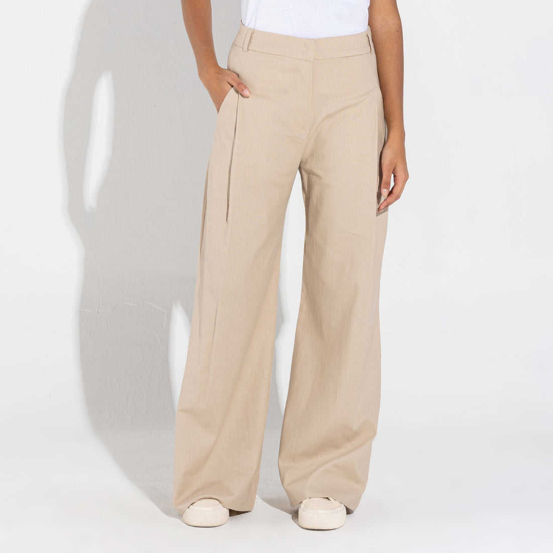 Calça Wide Linho Feminina - Bege