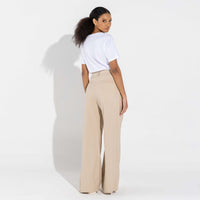 Calça Wide Linho Feminina - Bege