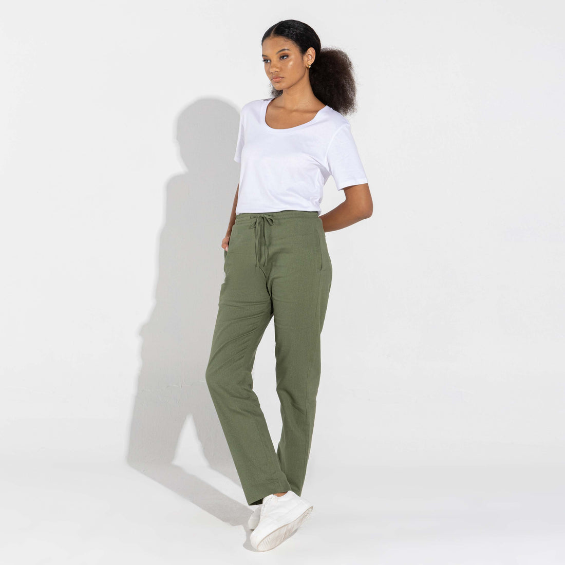 Calça Reta Linho - Verde Militar