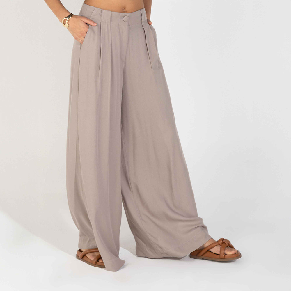 Calça Pantalona Viscose Feminina - Light Taupe