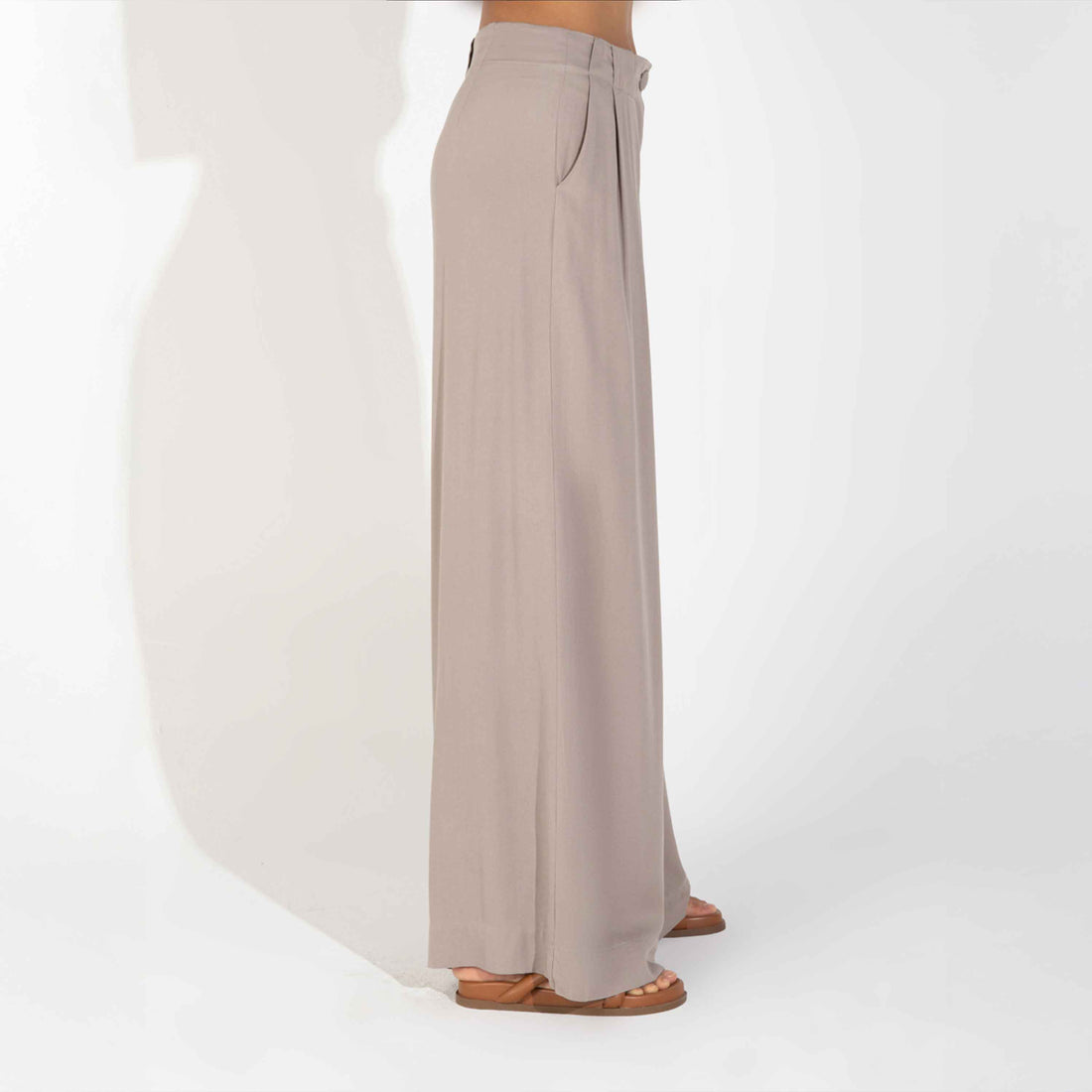 Calça Pantalona Viscose Feminina - Light Taupe