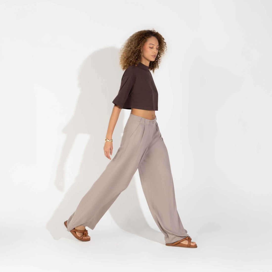 Calça Pantalona Viscose Feminina - Light Taupe