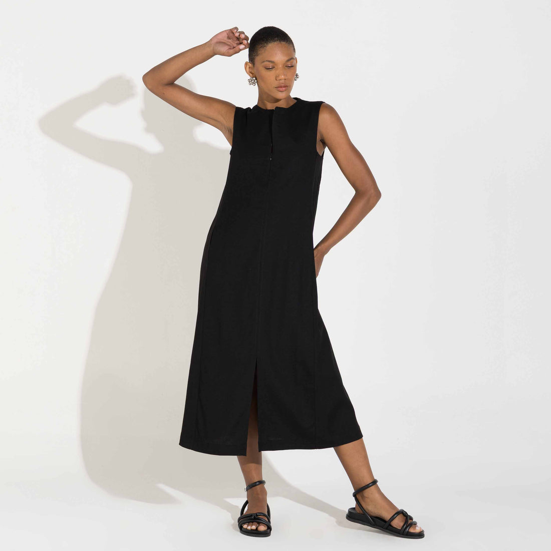 Vestido Midi Linho - Preto