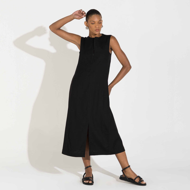 Vestido Midi Linho - Preto