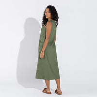 Vestido Midi Linho - Verde Militar