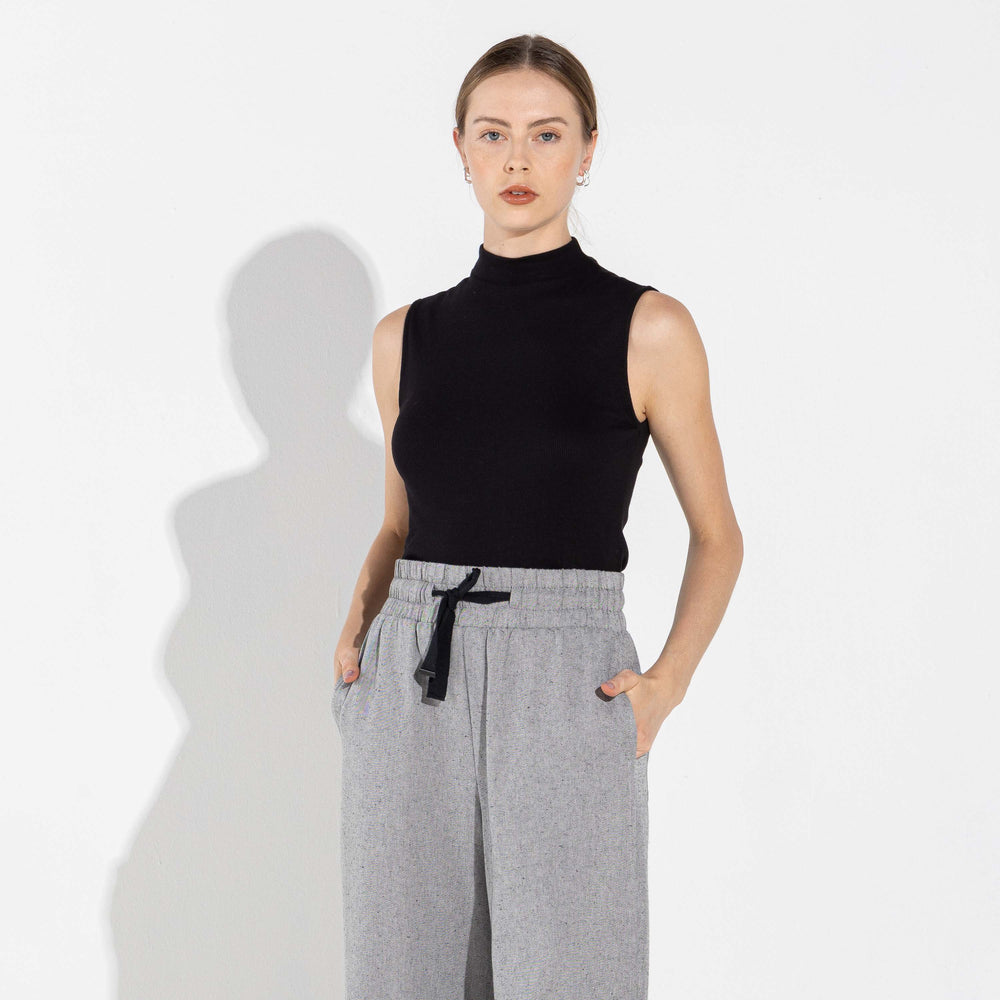 Regata Canelado Algodão Gola Alta Feminina - Preto