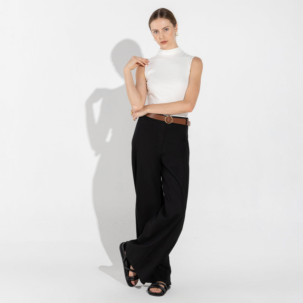 Regata Canelado Algodão Gola Alta Feminina - Off White