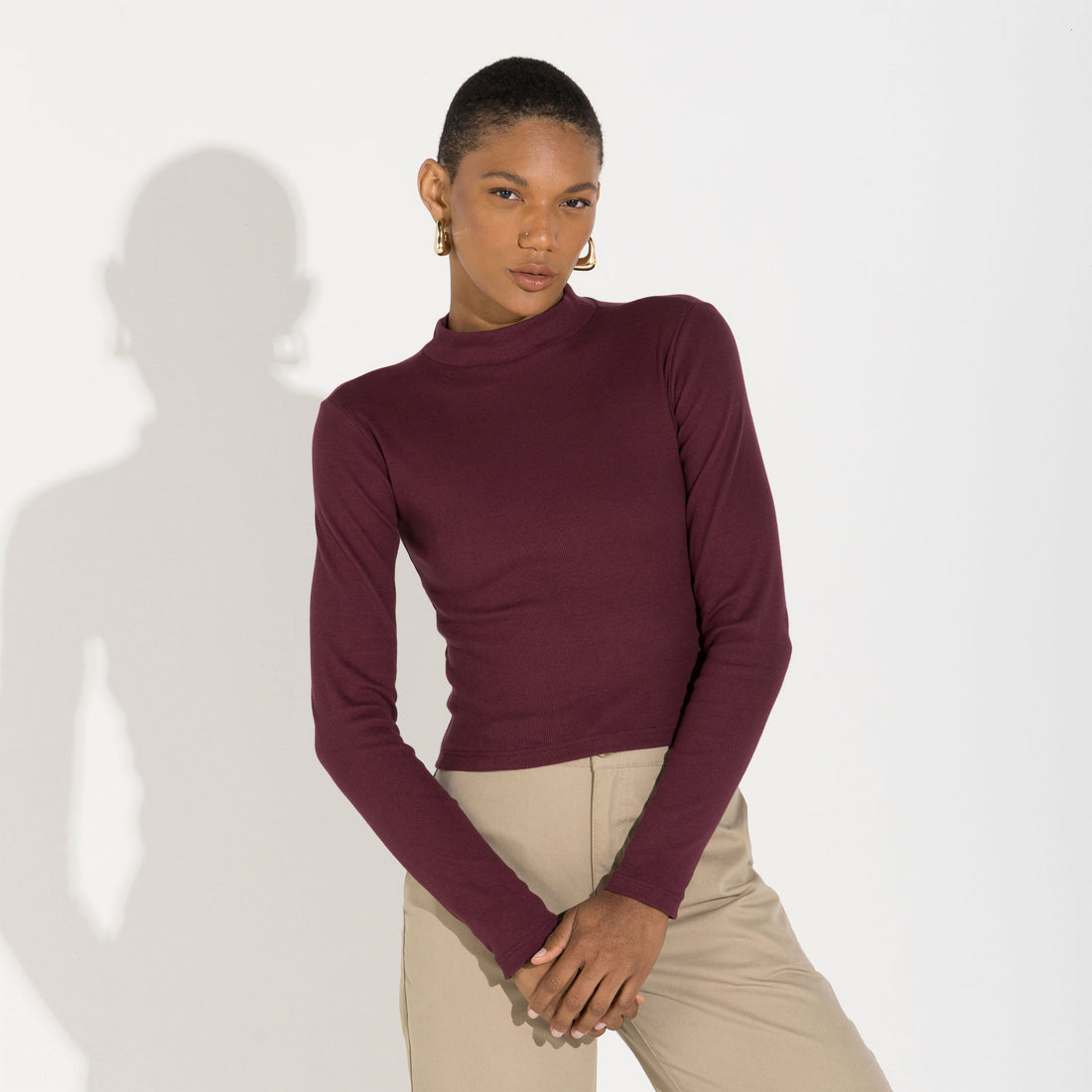 Blusa Canelado Algodão Gola Alta Feminina - Roxo Amoreira