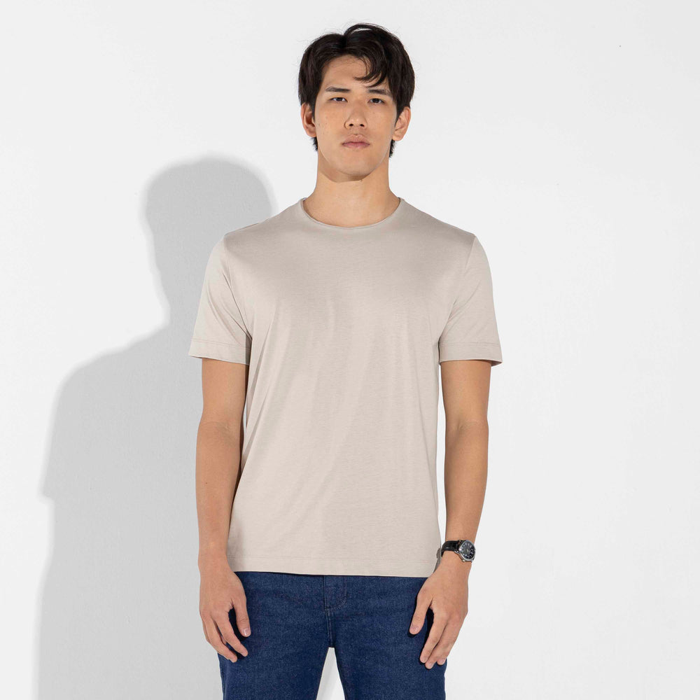 Camiseta Pima sem Gola Masculina - Bege Aveia