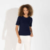 Blusa Algodão Canelado Manga Curta Feminina - Azul Marinho