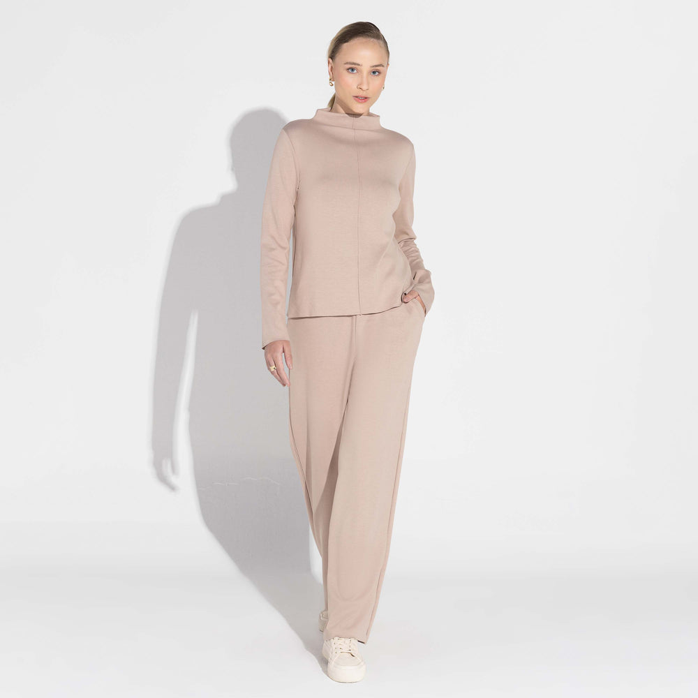 Blusa Dense Viscose Manga Longa Feminina - Bege Amêndoa