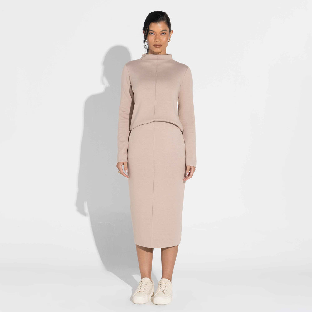 Saia Midi Dense Viscose - Bege Amêndoa