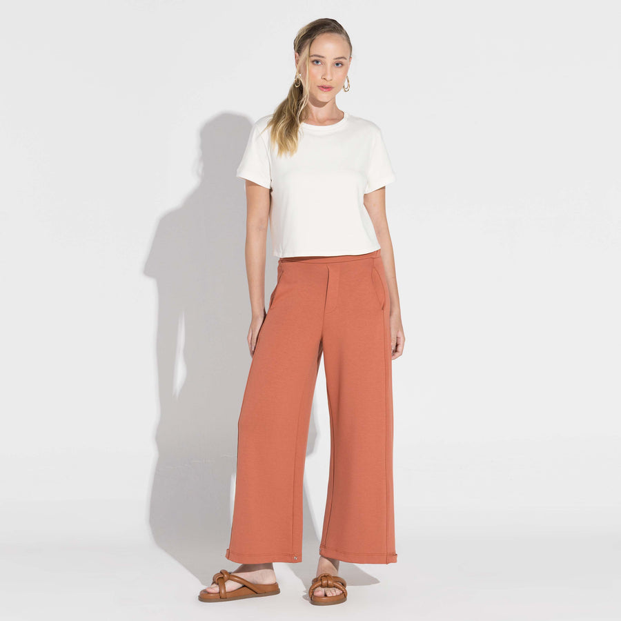 Calça Barrel Dense Viscose Feminina - Ferrugem