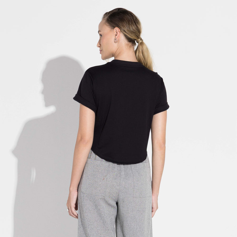 Camiseta Cropped Algodão Pima Feminina | Life Collection - Preto