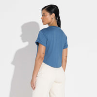 Camiseta Cropped Algodão Pima Feminina | Life Collection - Azul Ártico