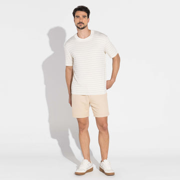 Camiseta Viscose Listras Masculina - Listras Off Vanilla E Azul Marinho