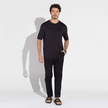 Camiseta Viscose Listras Masculina - Listras Preto E Off Vanilla