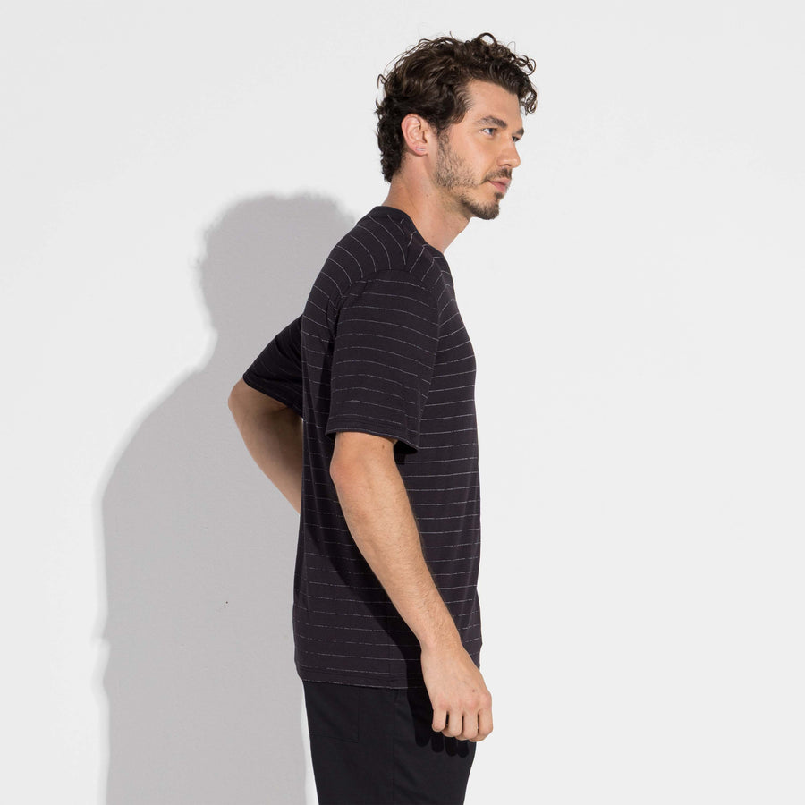 Camiseta Viscose Listras Masculina - Listras Preto E Off Vanilla