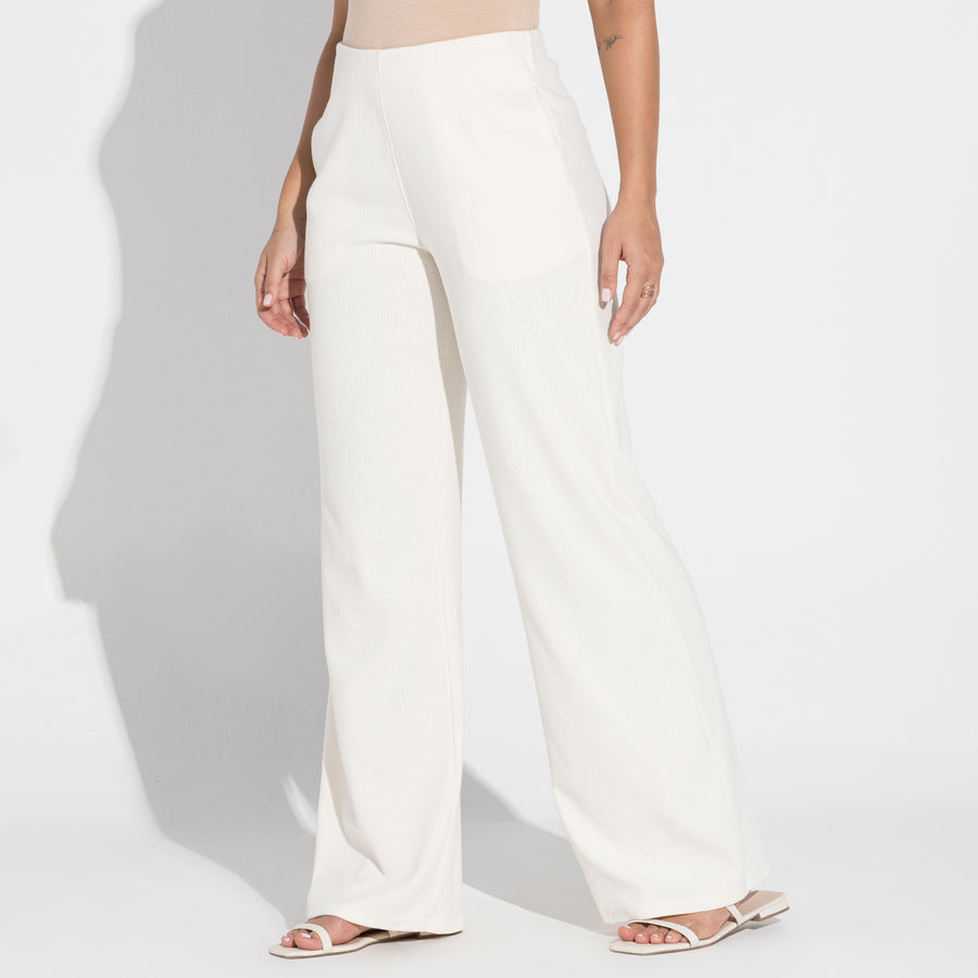 Calça Reta Eco Waffle Feminina - Natural