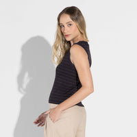 Regata Viscose Listras Feminina - Listras Preto E Off Vanilla